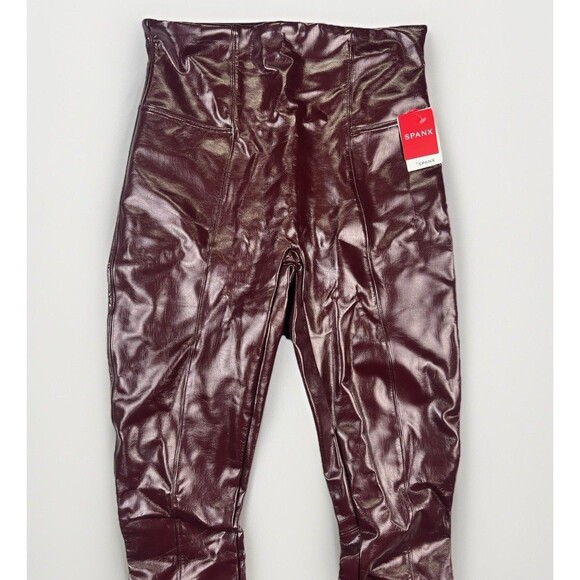 NEW Spanx Faux Patent Leather Leggings Womens Size Large Ruby Red High Rise - Picture 6 of 14